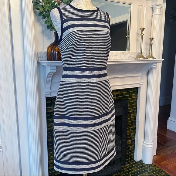 NWT J. CREW Navy & White Striped Tweed Sleeveless Sheath Dress Bow Detail Sz 8 - Picture 5 of 16